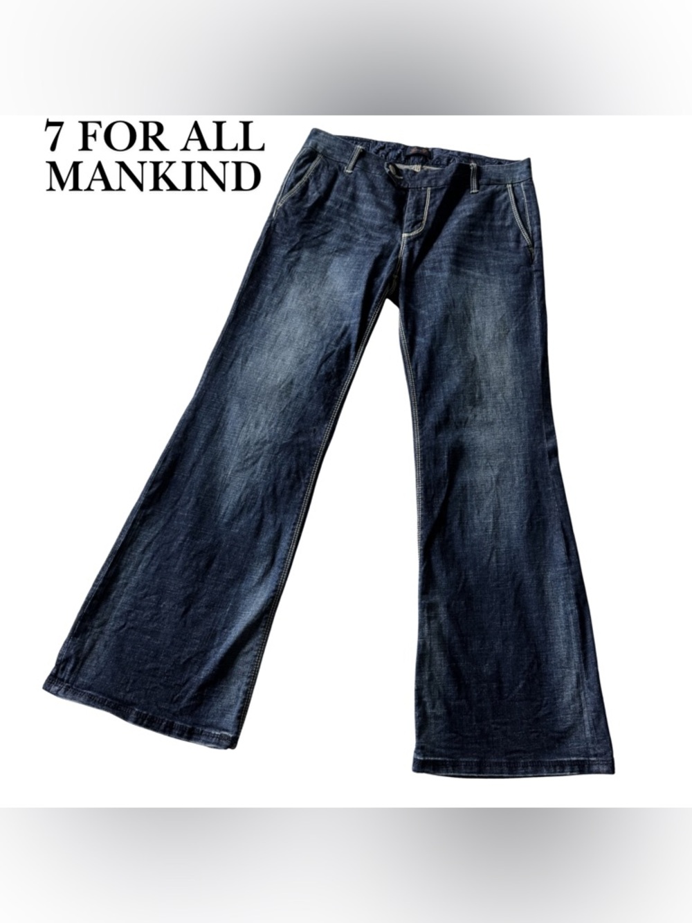 Seven7 Trouser Jeans Womens 34 Dark Wash Wide‎ Leg Flare Faux Flap Pockets Denim
